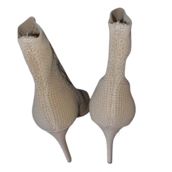 Charles David Rebellious Stretch Knit Peep Toe Sock Boots Beige Nude 4" Heel 8.5 - Picture 4 of 9